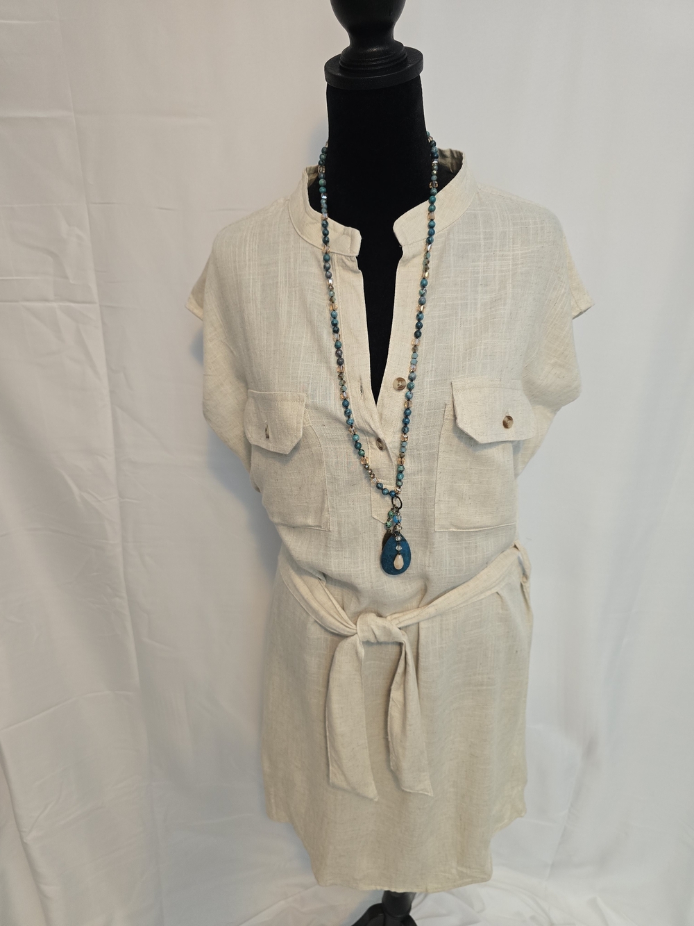 Thread & Supply Cream Linen Dress with Branded Label